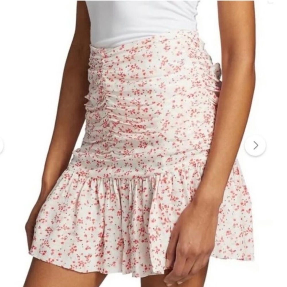 Ganni Red and White Floral Mini Skirt